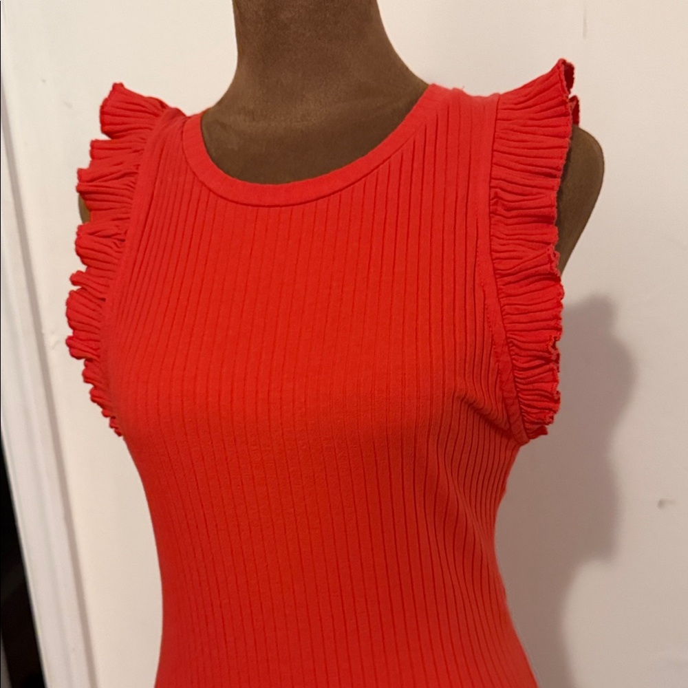 Zara Vibrant Red Ruffle Sleeve Midi Dress - Picture 3 of 4